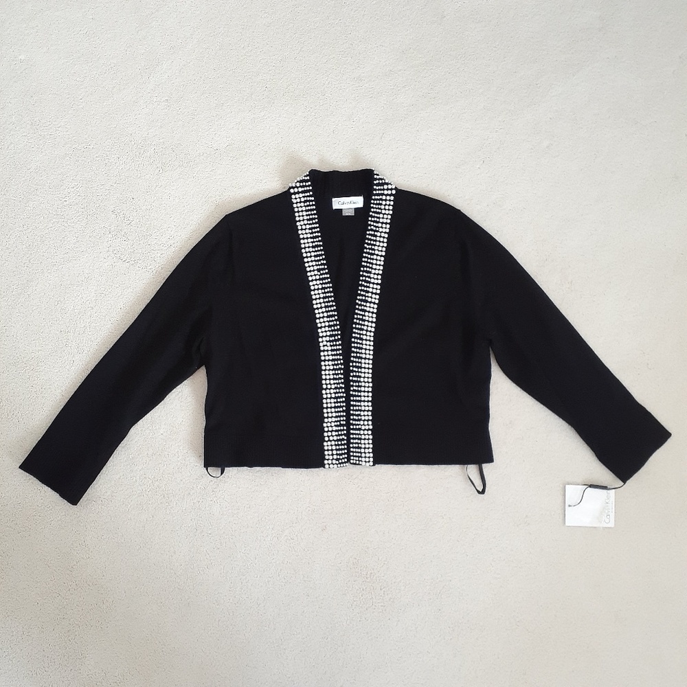 Calvin Klein Pearl Trim Open Cardigan/Shrug